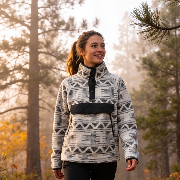 Carhartt Tops - Carhartt Womens Relaxed Fit Fleece Pullover Geometric Tribal Print sherpa lined